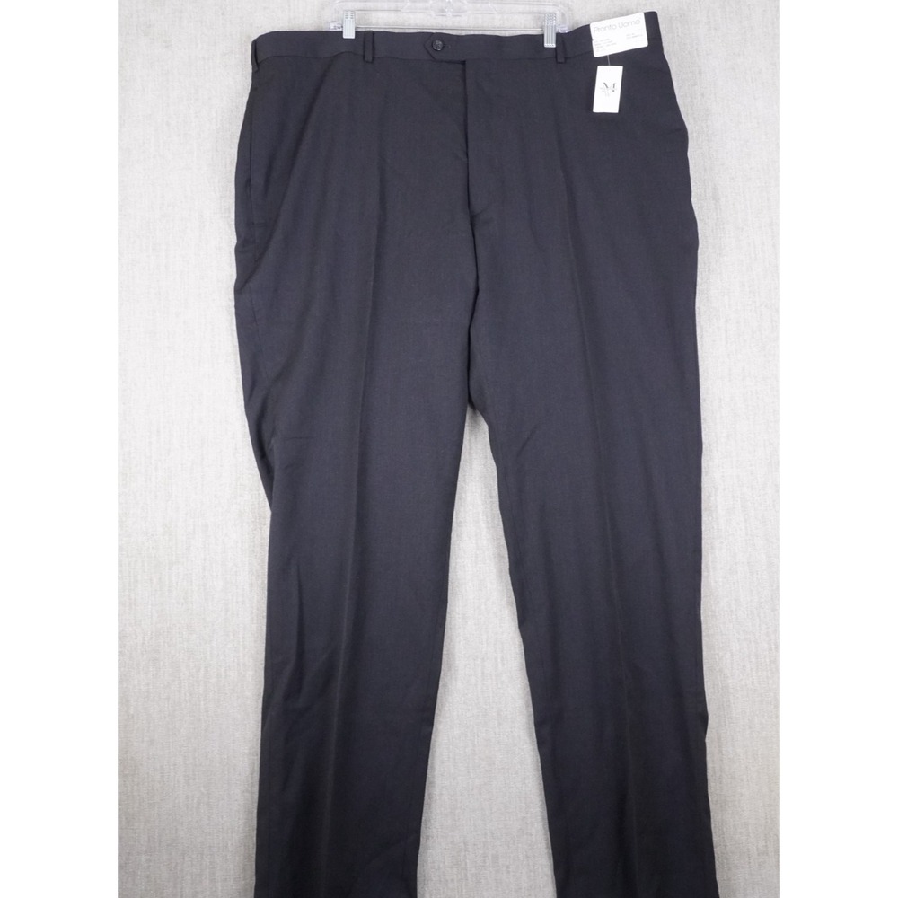 NEW Pronto Uomo 48 Black 100% Wool Flat Front Suit Trouser Mens Pants